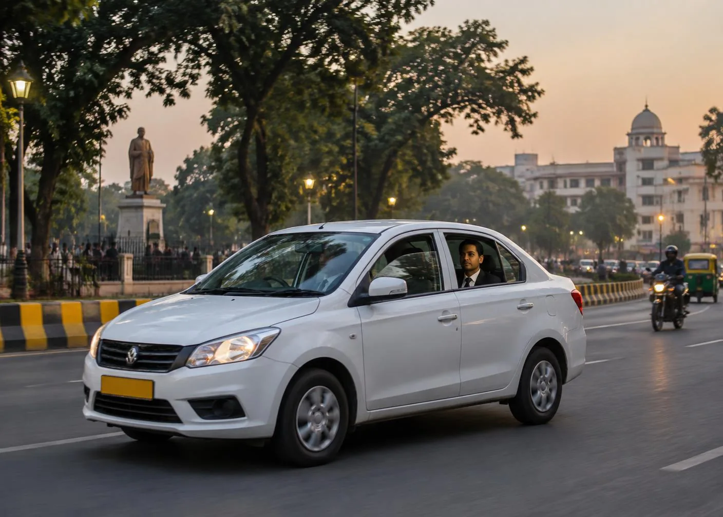 Nice Rides white cab offering comfortable transportation in central Patna
